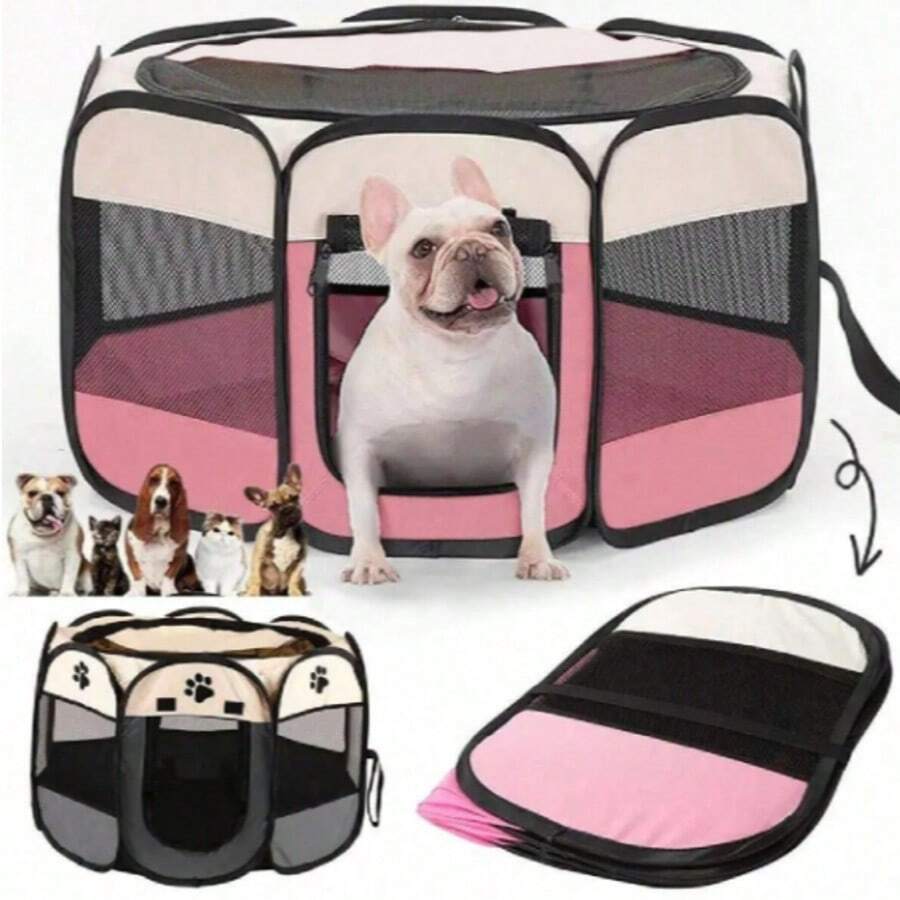 1 chiếc lều chơi gấp gọn chống trầy xước cho thú cưng (mèo và chó) - Hồng - Xem 1