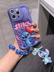 Disney Has Authorized, Phone Case - Chain Set, The Stitch Lilo & Stitch 3D Phone Case Plus A Silicone 3D Stitch Bracelet With Metallic Ring Removable Bracelet, Stitch And Angel Pattern, Compatible With Iphone 17/16/15/14/13/12/11/XS/XR/X Plus Pro Max, A Stylish Cartoon Phone Case, The Perfect Gift Choice, Phone Protection, Durable Phone Cover, Great Gift For Friends And Family - 白色款式B - 查看 2
