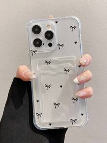 蝴蝶结彩绘透明四边形卡包多功能卡包加厚防震手机保护壳，兼容 17/17 Pro/17 Pro Max、Galaxy S25/S25 Plus、11/12 Pro/12、10/9/Note 9/12C/Note 11 Pro/Note 8 Pro/9C/9A - 粉色 - 查看 2