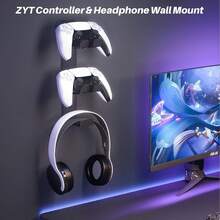 Soporte de pared para controlador de juegos con gancho para auriculares, organizador de pared de metal para gaming que sostiene 2 controladores y 1 auricular, sin necesidad de taladrar, con adhesivo o montaje con tornillo, compatible con P5, Switch y la mayoría de controladores de juegos - Ver 8