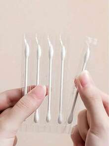 50pcs/Pack Portable Single-Tip Cotton Swabs, Double-Ended Design With Pointed & Round Tips, Makeup Remover Swabs, Unisex - White - View 1