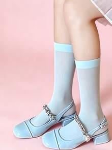 1双多巴胺薄冰袜天鹅绒马卡龙黑白叠层袜JK风格洛丽塔皮革袜女童袜 - 彩色 - 查看 9