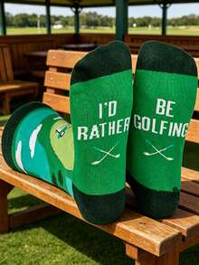 1 par de calcetines de media caña con diseño de carrito de golf para hombres, diseño de campo de golf verde, regalo de golf - Multicolor - Ver 5