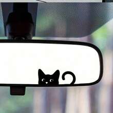 Cat Rear View Mirror Sticker, Funny Vinyl Car Window Sticker, Universal Waterproof Vehicle Decal Stickers (Truck, Water Bottle, Laptop) - A - View 7