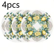 Set de 1 pieza / 2 piezas / 4 piezas / 6 piezas / 8 piezas / 300 piezas, Salvamanteles redondos de limón fresco de 36 cm/14.17 pulgadas de diámetro, hechos de 100% fibra de poliéster, antideslizantes, resistentes al calor y fáciles de limpiar, se pueden lavar a mano, lavar a máquina o limpiar en seco. - Multicolor - Ver 18
