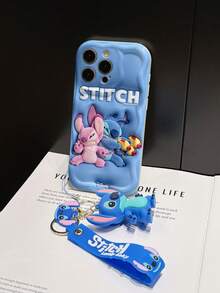 This Disney Stitch Lanyard Phone Case Is Fully Covered In TPU Material. It's Shockproof, Lightweight, And Compatible With IPhone17/16/11/13/15/15 Plus/15 Pro/15 Pro Max/12/14 Pro Max/11 Pro Max/12 Pro/12 Pro Max/13. This Phone Case Makes A Popular Birthday Gift Or Business Gift; It's Durable, Stain- And Fingerprint-Resistant, And Suitable For Both Men And Women. The Set Also Includes A Mickey Mouse Phone Case And A Stitch Plush Bracelet. It's A Perfect Gift For Friends And Family. This Stylish Phone Case Is Fun, Lightweight, And Durable. IPhone17 Pro Max Phone Case, Angel Phone Case. - White - View 3