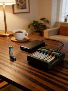 A LCD006 時尚 8 槽智慧電池充電器 - 4 顆 AA 與 4 顆 AAA NiMH/NiCd 電池充電孔、即時 LCD 電量顯示、多重安全保護（過充/過流）、輕巧便攜設計，適合旅行與日常使用 - 查看 10