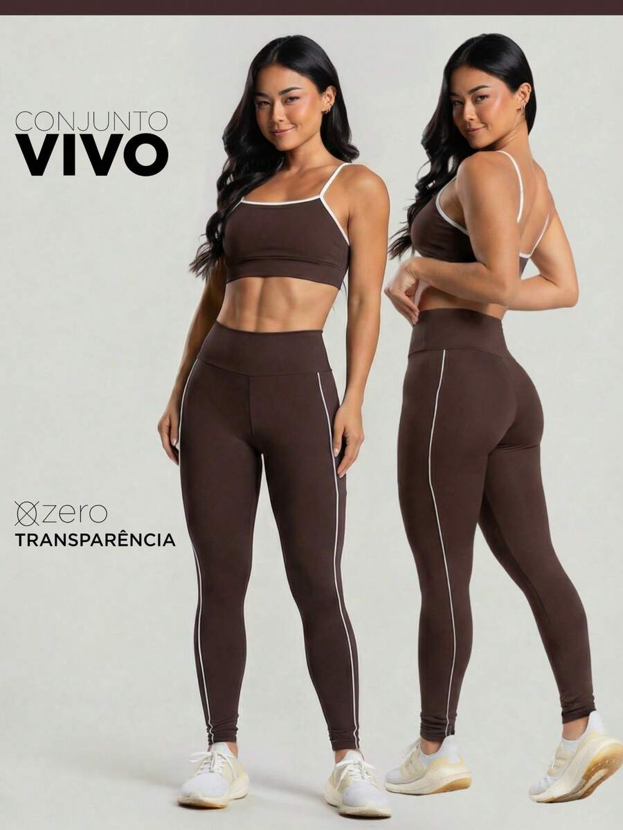 Fitness Pants Set With Pockets + Tank Top - Zero Transparency - Rỉ Nâu - Xem 1