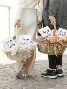 20pcs Brown Kraft Paper Bags, Printed With Red Heart Shape And "Love Is Sweet" Text, Romantic Party Gift Bags Suitable For Valentine's Day, Anniversary, Wedding Celebration, Bridal Shower, Romantic Gift Packaging And Holiday Events - Random - View 2