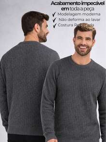 Men's Textured Long-Sleeve Knit Sweater | Stylish, Comfortable, And Versatile Winter Sweater - Dark Grey - View 2