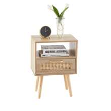 Rattan Side Table With Drawer And Solid Wood Legs, Modern Bedside Table, Side Table For Living Room, Bedroom, Natural Wood Look - H 55/W 40/D 30 Cm - Natural Color - View 5