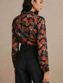 Retro Ditsy Floral Long Sleeve Casual Chic Couple Shirt - Multicolor - View 3