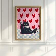 1pc Frameless Heart Cute Cat Lover Wall Art Canvas Poster Print Mother's Day Gift Decor For Living Room, Bedroom, Dorm Room Decor - Cat - View 3