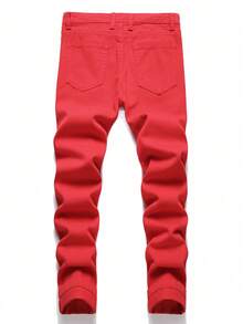 Quần jean denim rách họa tiết mạng nhện dành cho bé trai tuổi teen - Đỏ - Xem 2