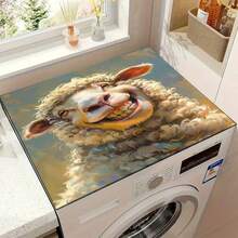 1pc Unique Design Red Headscarf Lamb Pattern Non-Slip Washing Machine Mat, Rubber Material, Heat Resistant And Washable, Suitable For Washing Machine, Dryer, Kitchen Draining Mat, Drying Mat, Countertop Heat Resistant Mat, Coffee Bar Decor, Laundry Room Decor, Friendly Gift For Friends - A Sheep With a Crooked Smile - View 13