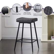 ZOONFA Grey PU Leather Barstools With Back Metal Legs For Kitchen Island Breakfast Bar - PU Grey - View 7