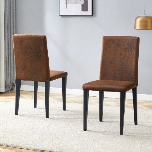 [2er-Set Minimalistic Esszimmerstühle] European Style With Brown Webstoff: Dunkelbraunes Technisches Gewebe + Schwarze Metallbeine. Passt Perfect In Modern Esszimmer, Wohnzimmer And More. - Brown+Black - View 1