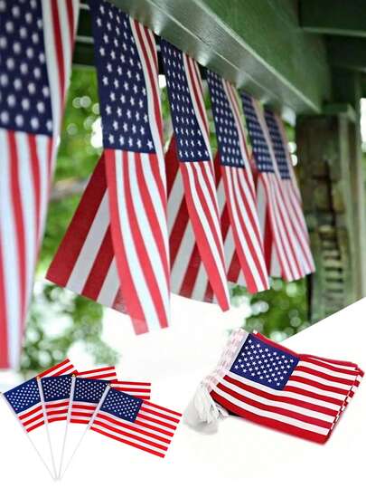 1 Pack American Flag Mini Flags, Suitable For Home Decor, Garden Decor And 4th Of July Celebrations. Includes Mini Hand-Held Flags, Perfect For Holiday Celebrations, Anniversaries, Sports Events And 4th Of July Decorations.