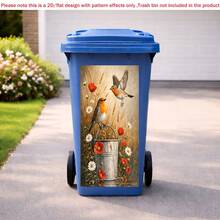 1pc 2D Flat Self-Adhesive Trash Can Sticker Vintage Bird Flower Trash Bin Sticker, Rustic Garden Decal, Cottagecore Garbage Can Decor, Waterproof 2D Sticker, PVC Material, Easy To Peel And Stick, Flat Art Sticker, Kitchen Storage - A - View 4
