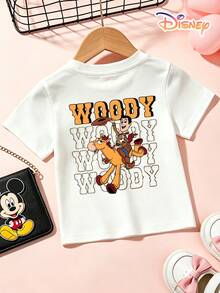 Disney Toy Story Woody Graphic Toddler Tee With Double-Sided Print, Perfect Gift For Kids & Children's Day, Cowboy Woody Boys Girls Shirt, Essential For Kids' Casual Daily Wear - White - View 4