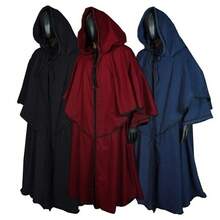 Medieval 5-Color Cape With Hood, Long Robe, Long-Sleeved Wizard's Cloak, Cosplay - Black - View 3