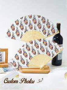 客製化照片與姓名Logo婚禮扇，經典DIY扇，裝飾性高品質客製化，送給她的禮物，女友、爸爸、家人、媽媽、朋友、寵物 - 彩色 - 查看 9