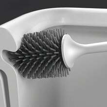 1 pièce Ensemble de brosse de toilette avec support - Une brosse de toilette multifonctionnelle et antibactérienne avec des poils antibactériens haute densité à 360° conçus pour atteindre en profondeur les recoins pour un nettoyage en profondeur. Cet élément essentiel de nettoyage de salle de bain remplit un double objectif : à la fois un outil de nettoyage pratique et un accent décoratif unique pour votre salle de bain. - Costume gris - Voir 7