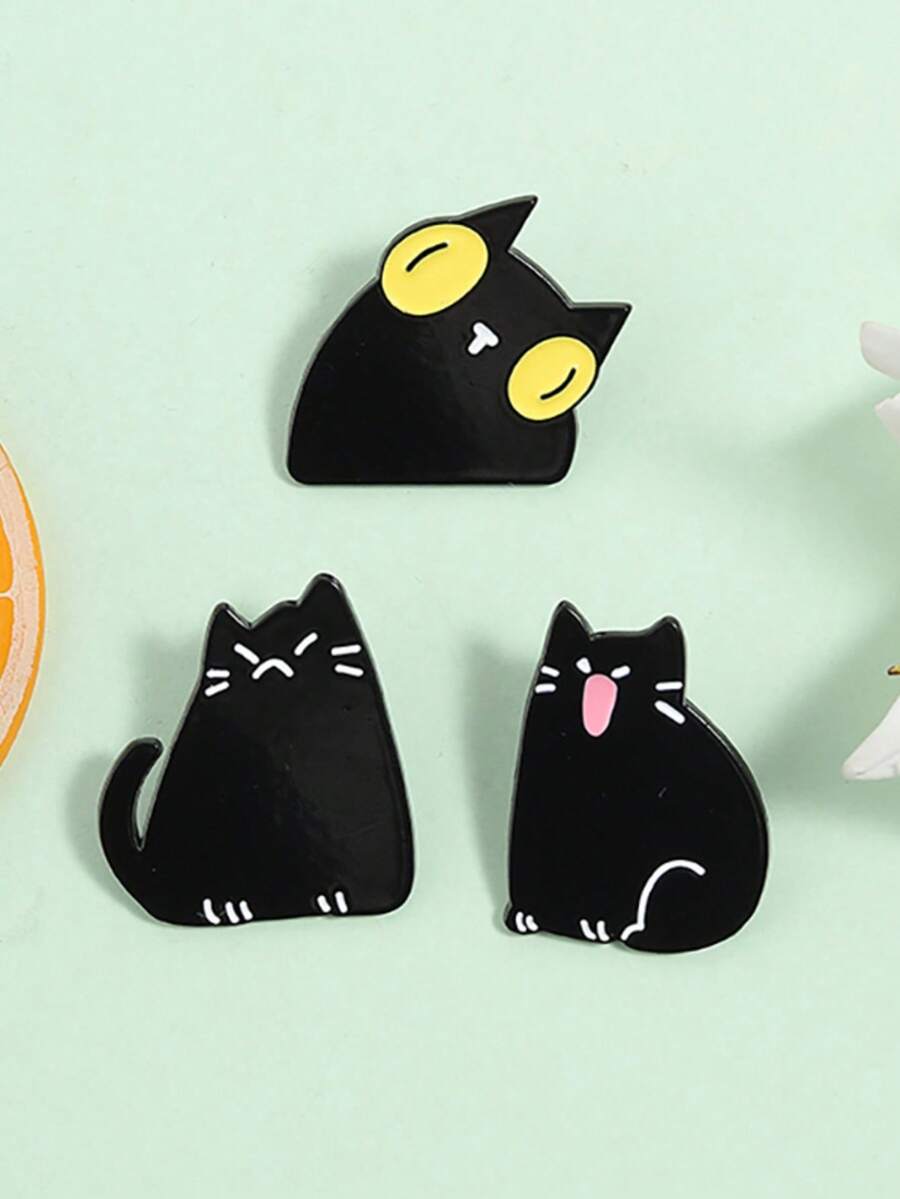 1 bộ ghim cài áo hình mèo đen tráng men, hình mèo con dễ thương, giận dữ, đáng yêu, kiểu dáng Kawaii, huy hiệu hình mèo kêu meow, trang sức động vật đơn giản, quà tặng cho người nuôi mèo, phụ kiện túi xách, mặt dây chuyền.