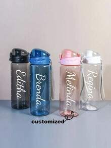 1pc 26oz/780ml Customizable Name Water Bottle - Customizable Name LOGO Plastic Beverage Container Hand Wash Lightweight Round Suitable For Running And Sports First Day Of School Back To School Gift Party Travel School Water Bottle Birthday Graduation Ideal Water Bottle Gift - Multicolor - View 3