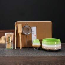 6件套釉面陶瓷抹茶茶具：带嘴陶瓷抹茶碗、抹茶筅、抹茶勺、滤茶器、抹茶刷。抹茶拿铁爱好者的完美工具套装。 - 6件套窯變釉抹茶工具套裝 - 查看 12