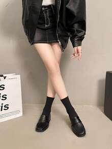 2026 Spring/Summer New Retro British Style High Heel Loafers, Black Leather Upper, Chunky Heel, Slip-On, JK School Style, Versatile Commuter Pumps For Women - Black - View 2