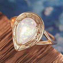 Women's Alloy Opal Ring Bezel Fashion Style Gold Tone For Engagement Fashion Jewelry Stackable Adjustable Comfort Fit Tarnish Resistant [A011] - 金色 - 查看 6