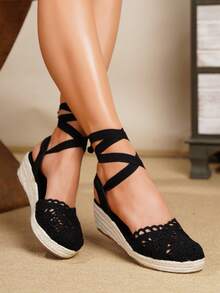 New Lace-Up Platform Sandals - Black - View 2