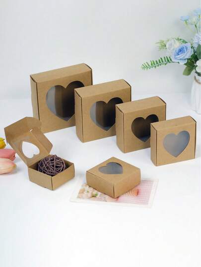 Hộp quà hình trái tim màu nâu có cửa sổ trong suốt, hộp đựng trang sức, xà phòng, kẹo, bao bì carton cho đồ thủ công, hộp phẳng trang trí số lượng lớn, thích hợp làm quà tặng, đồ thủ công, đám cưới, tiệc cưới, tiệc độc thân, lễ tốt nghiệp, sinh nhật, Ngày của Mẹ, Ngày Valentine, nhiều kích cỡ khác nhau.