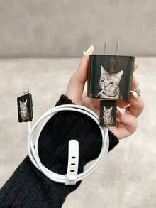 吸烟猫图案防震充电盒，兼容苹果充电器，适用于 11/15 Pro Max/17 Pro Max/13/14/15/16 Pro Max - 黑色 - 查看 3