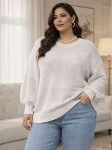 Plus Size Thick Knit Sweater, Large Size - White - View 1