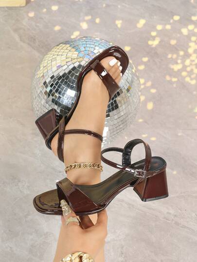 7cm Brown Chunky Heel Slip-On Pointed Toe Party High Heels, Formal Dress Shoes