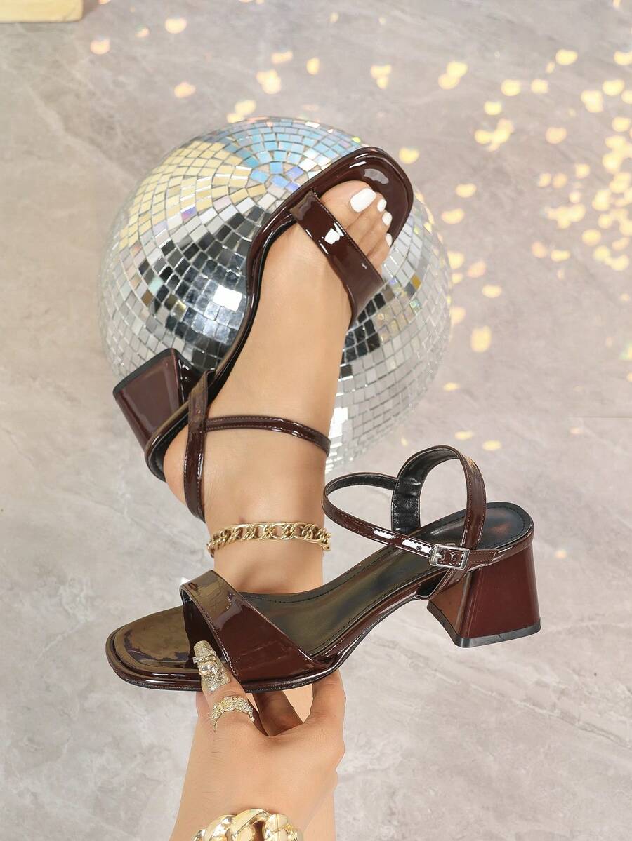 7厘米棕色粗跟尖头套脚高跟鞋，适合派对、正式场合穿着 - 棕色 - 查看 1