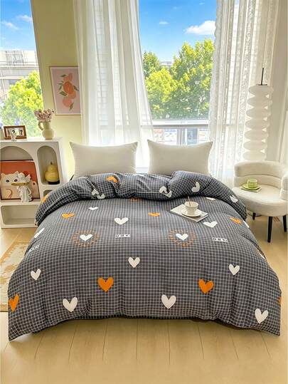 1 pieza Funda nórdica estampada, ropa de cama, funda nórdica (sin relleno), estampado de leopardo y corazón de moda, suave y cómoda, tela amigable con la piel, textura fina, combina comodidad y estética, protege el sueño, proceso amigable con la piel, adecuado para dormitorio, hogar, hotel, todas las estaciones, con cierre de cremallera, varios colores, ropa de cama extra grande