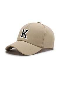 1顶可调节26字母贴布棒球帽，休闲老爹帽，适合街头、旅行、日常穿着 - 卡其色 - 查看 9