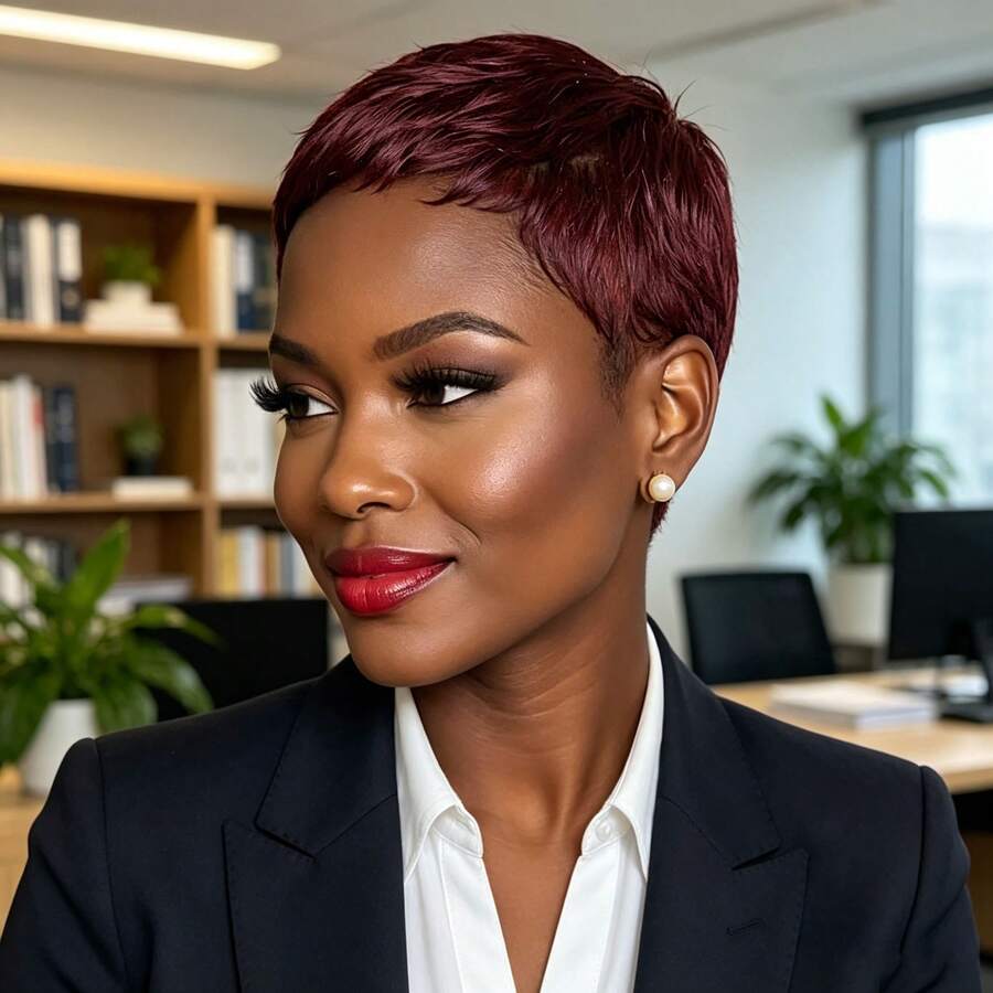 Beaushine 99J Short Haircut No Bangs Human Hair Wig, 180% Density Brazilian Hair Wig, Maintenance-Free, Soft Rose Net Cap Suitable For Daily Wear And Special Occasions