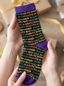 4 Pairs Disney Elements Cartoon Mid-Calf Socks For Female Students & Teenagers, Cute Funny Contrast Color Pattern Socks, Personalized Interesting Socks For Spring & Autumn - Multicolor - View 5
