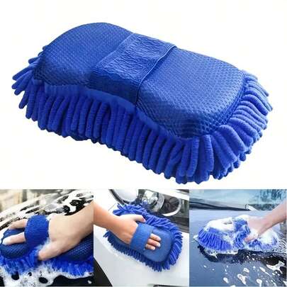 MORE BEAUTY Guante de lavado de coche de espuma de microfibra azul, con hebilla antideslizante de detalle y relleno de espuma reforzado - herramienta de cuidado automotriz duradera para lavado y pulido de vehículos, apta para uso doméstico y comercial. Diseño ergonómico que mejora el agarre y la protección. Accesorio de lavado de coche, guante de pulido, diseño moderno, material resistente. Guante de lavado de microfibra, accesorio de lavado automotriz, guante de lavado, fregona para coche, limpieza automotriz, esponja de lavado, almohadilla de pulido, equipo de detallado.