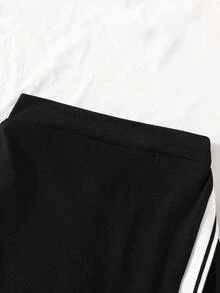 夏季新款女童运动套装，宽松透气撞色领Polo衫+侧条纹防闪光短裤裙，时尚百搭休闲校园装 - 黑色 - 查看 6