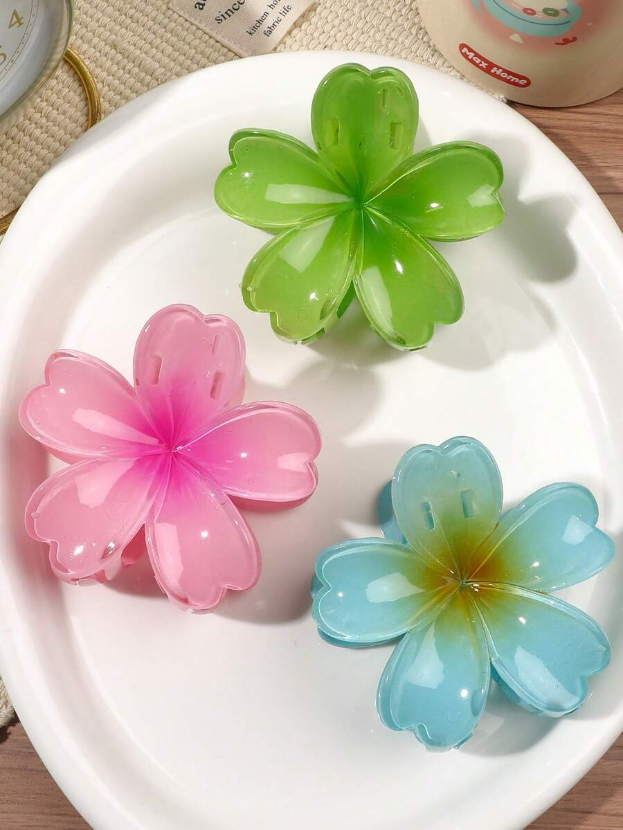 3个渐变色花朵发夹,柔和渐变色,适合盘发、半扎发等发型,韩式甜美少女风,可爱清新,适合海滩、野餐、派对、节日、生日等场合。 - 彩色 - 查看 1