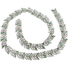 Cadena de Diamantes de Imitacion de Cristal, Aplique de Adorno Flor Hoja de 1 Yarda, Parche de Cadena con Cuentas para Decoracion de Vestidos de Boda, Fiestas, Adorno Traje Nupcial (Champán) - Verde - Ver 2