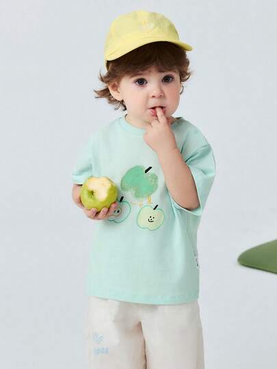 mini bala Áo thun ngắn tay trẻ em in hình trái cây mùa hè, lưng lưới thoáng khí, dễ thương và mát mẻ cho bé chơi đùa.