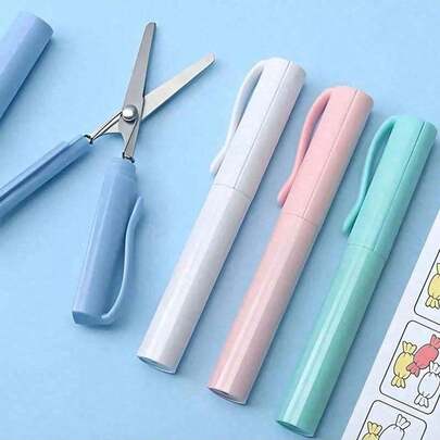 Kéo gấp 2 trong 1, văn phòng phẩm sáng tạo, kéo nghệ thuật mini gấp gọn dành cho học sinh, lưỡi kéo đa chức năng cầm tay, đồ dùng văn phòng phẩm và trường học - Thiết kế kiểu bút, phù hợp cho học sinh và DIY, có các màu cam, xanh lá nhạt, trắng, hồng, xanh dương.