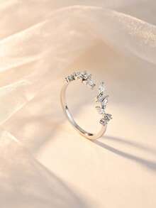 1pc Creative Olive Branch Zirconia Toe Ring, Korean-Style Micro-Inlaid Diamond Open Ring, Versatile And Simple Design - Silver - View 1