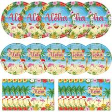 Juego de 40 piezas de decoraciones de fiesta Aloha, platos y servilletas hawaianos, platos de papel de postre tropicales Luau, servilletas de flamenco, vajilla desechable para decoración de - 1 - Ver 1
